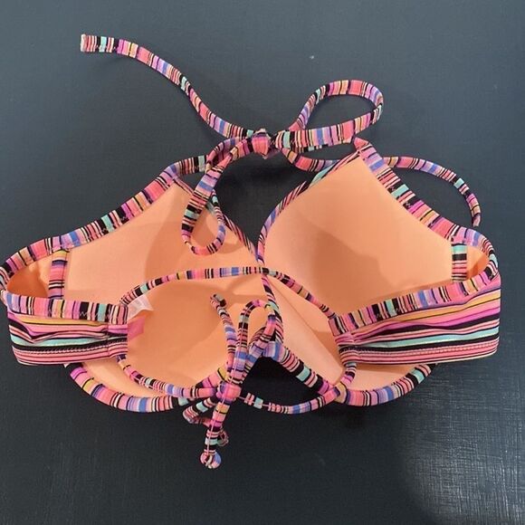 Victoria’s Secret Multi Colored Striped Padded Bikini Top Size 36C - Picture 2 of 5